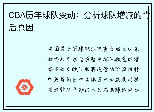 CBA历年球队变动：分析球队增减的背后原因
